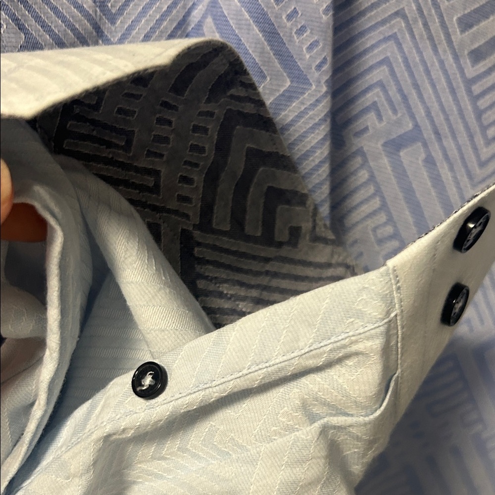 Macsoo Men's Geometric Blue Dress Shirt - Picture 7 of 8
